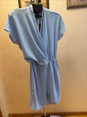 Trina Turk Light Blue Draped V-Neck Mini Dress